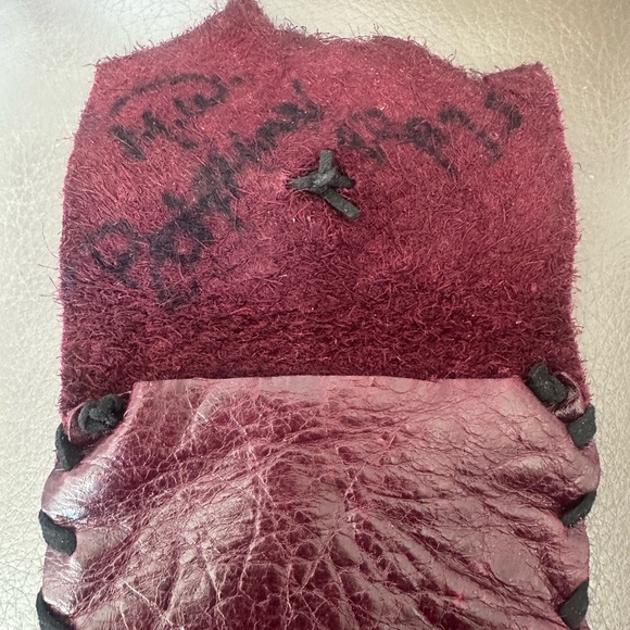 Softest Organic Looking Handcrafted Burgundy Leather Pouch Signed Artist - Picture 2 of 7